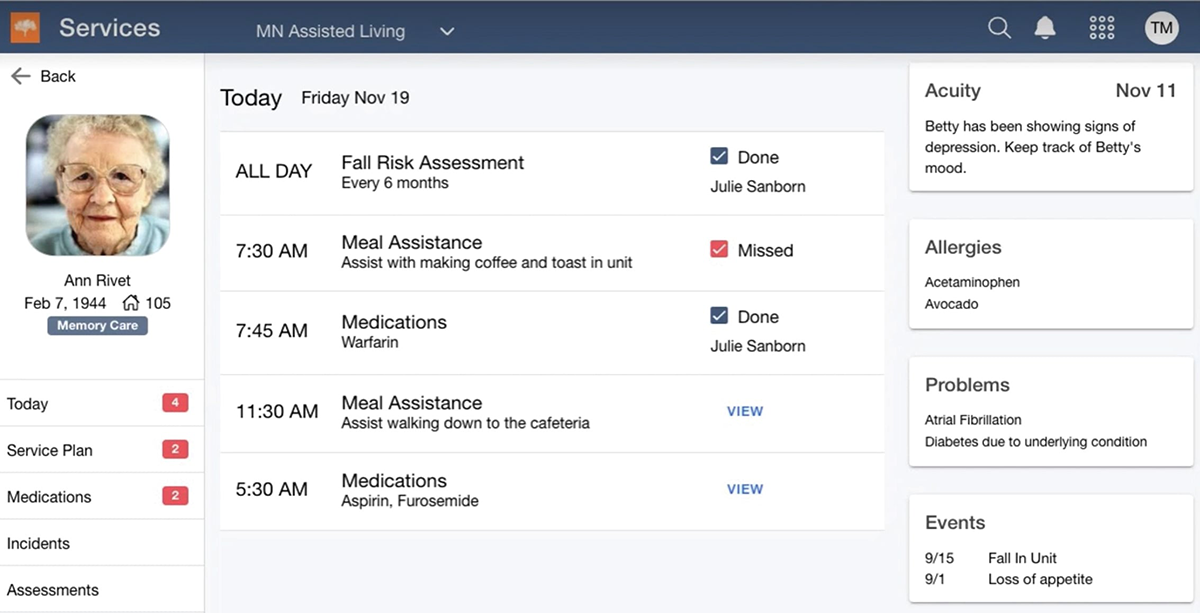 Eldermark NEXT — Bedside care documentation screen